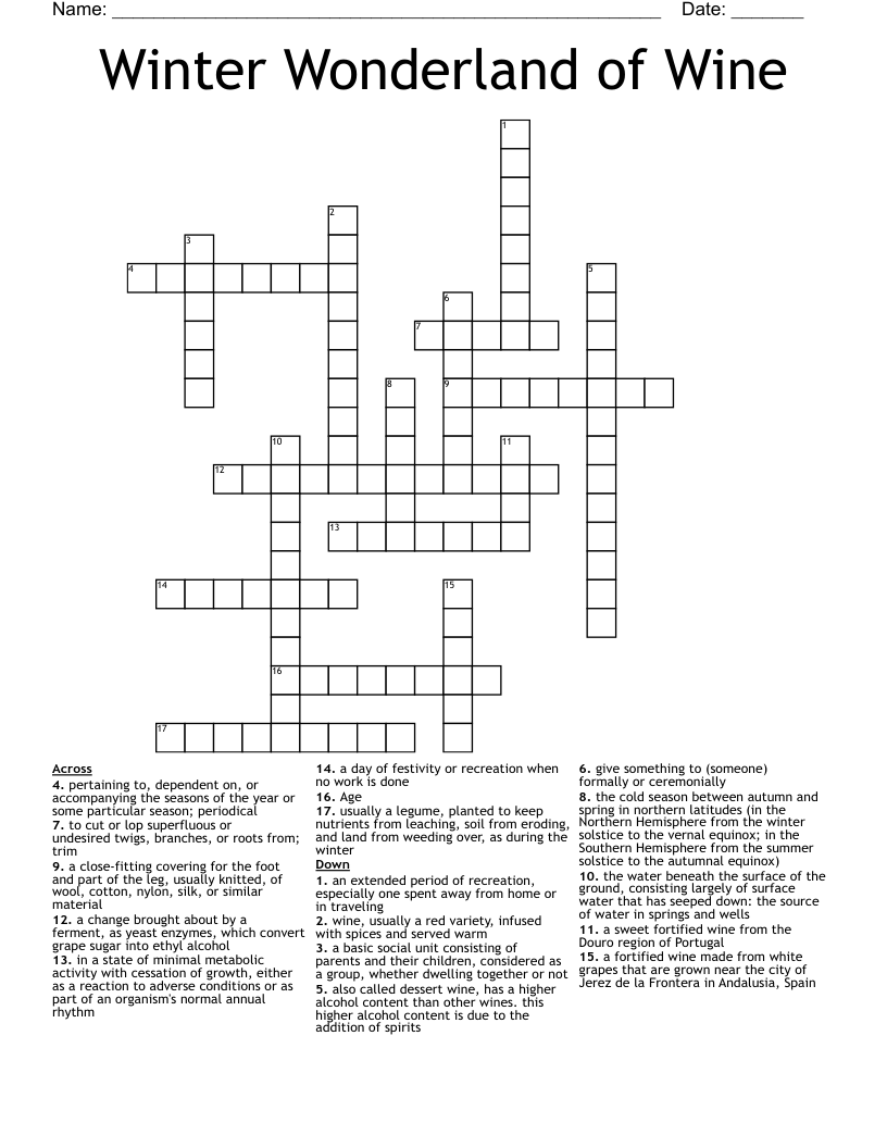 Winter Wonderland of Wine Crossword