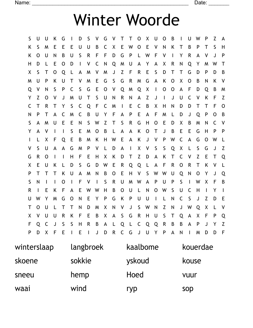 Winter Woorde Word Search