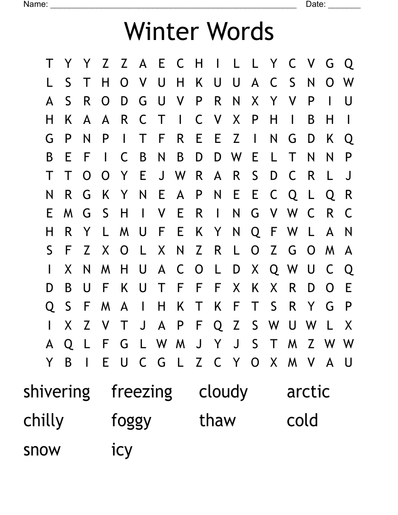Winter Words Word Search