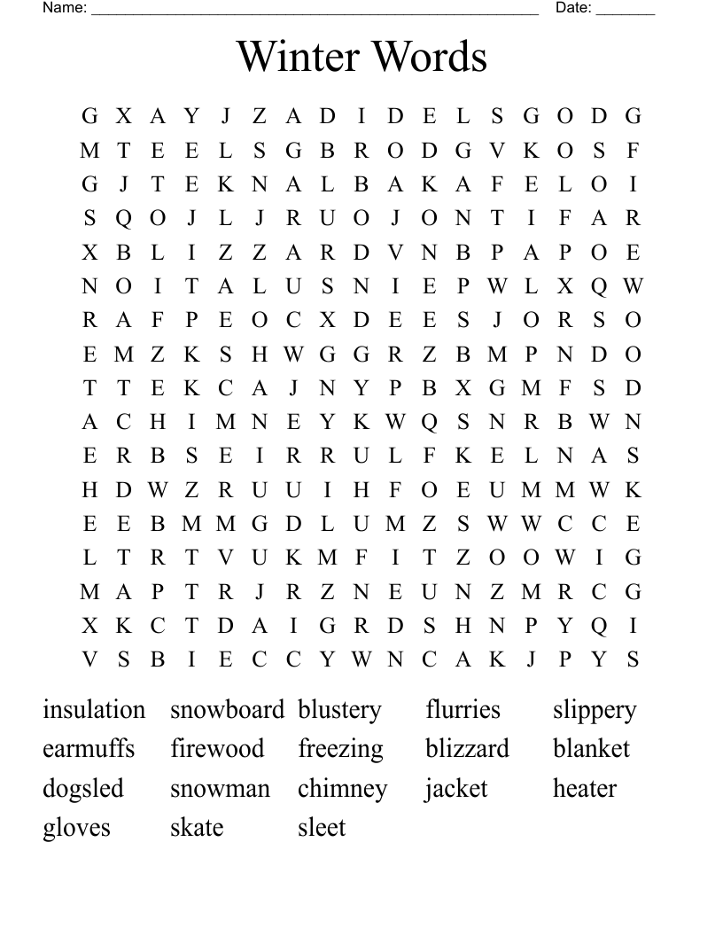 Winter Words Word Search