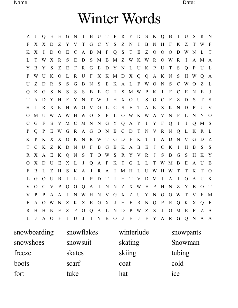 Winter Words Word Search