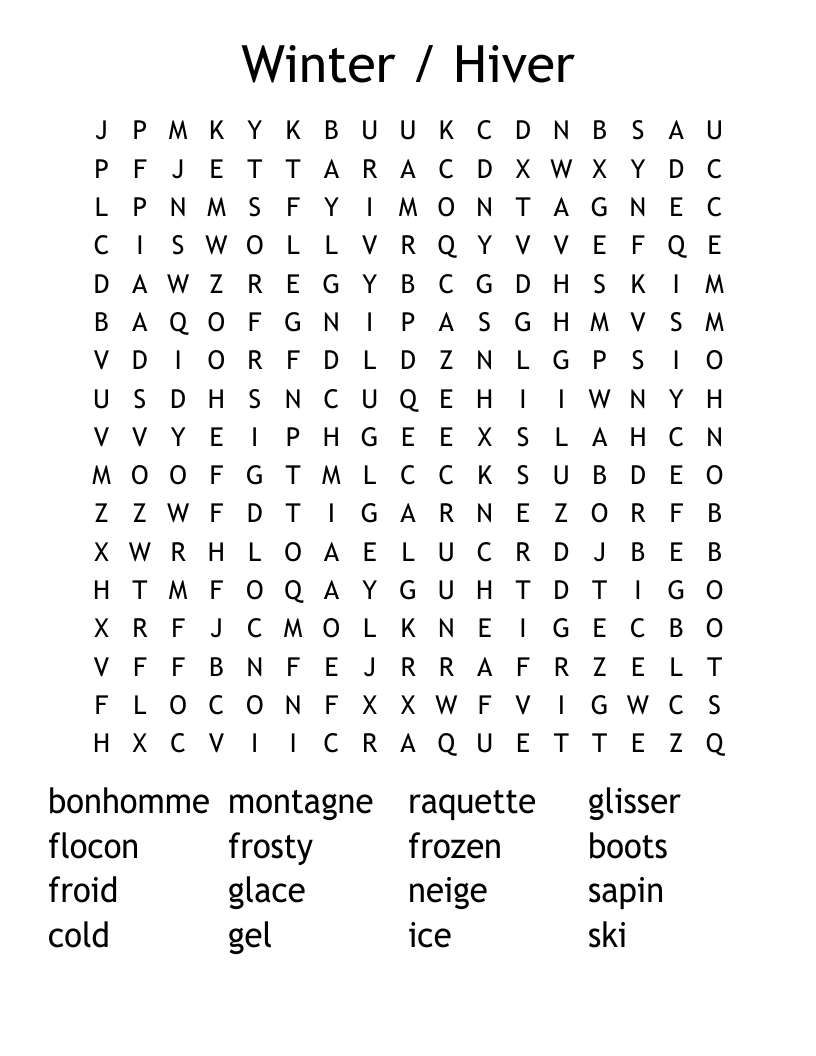 Winter / Hiver Word Search