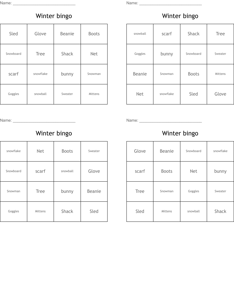 Winter bingo 