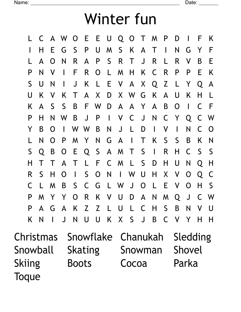 Winter fun Word Search