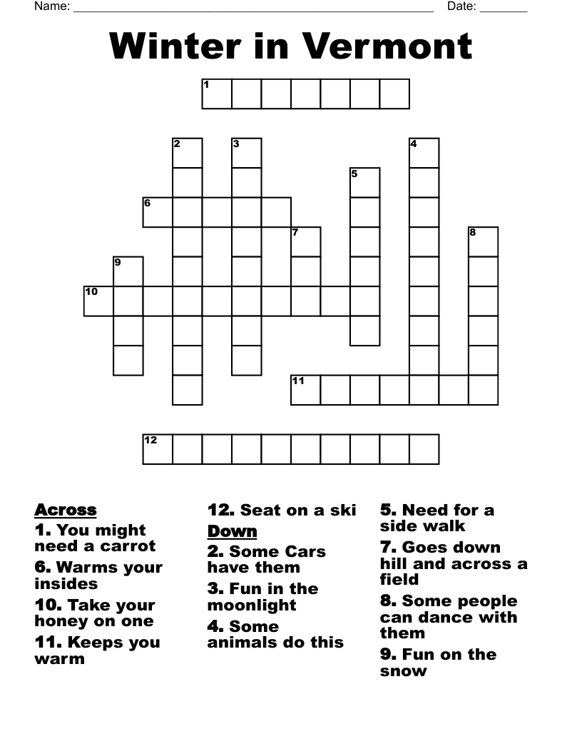 Winter in Vermont Crossword
