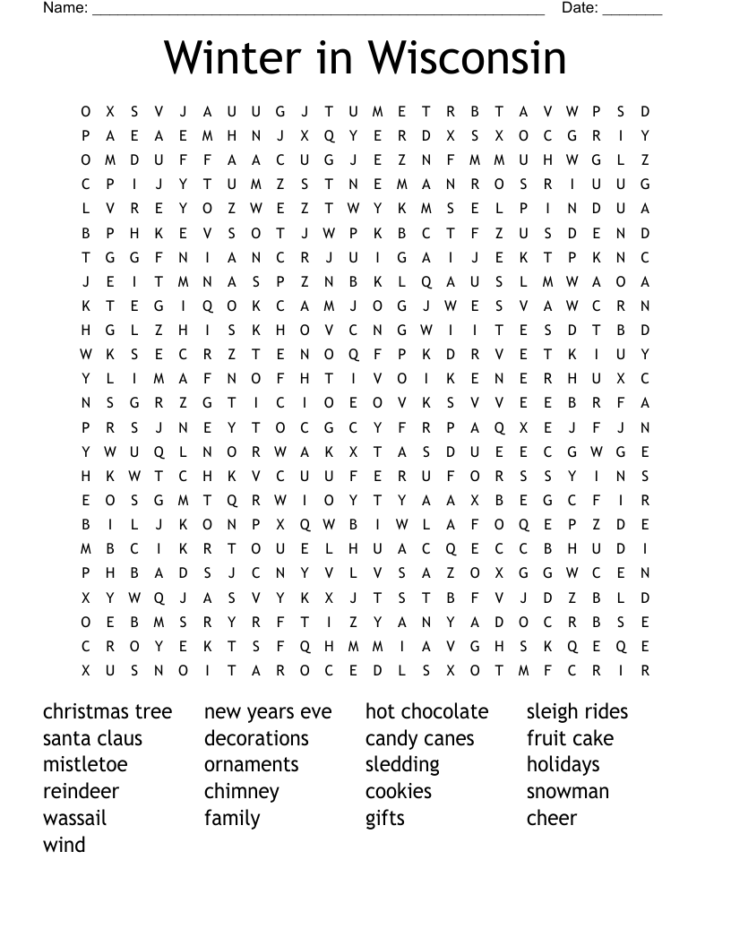 Winter in Wisconsin Word Search