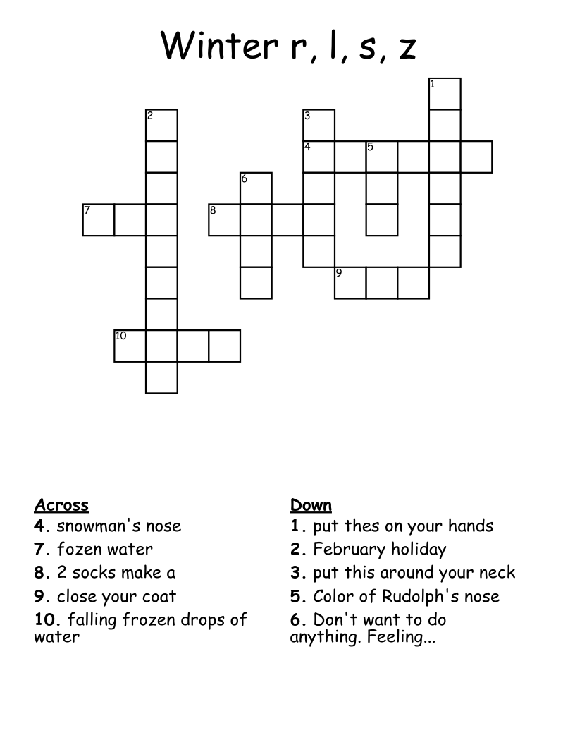 Winter r, l, s, z Crossword