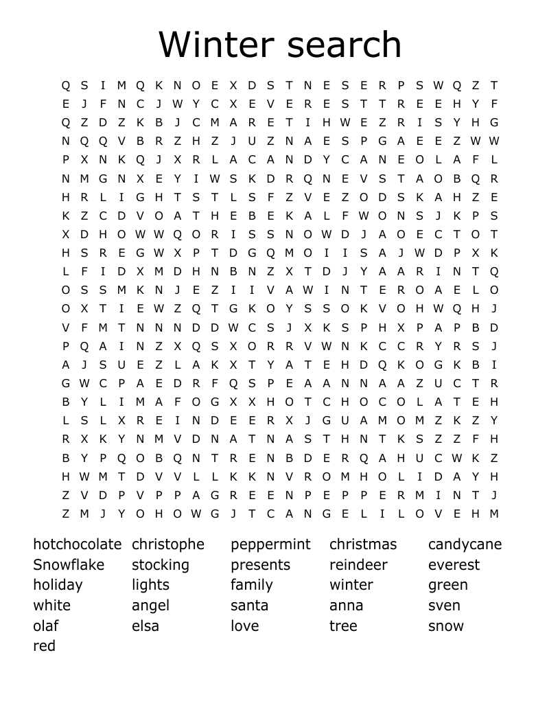 Winter search Word Search