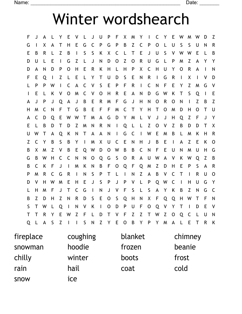 Winter wordshearch Word Search