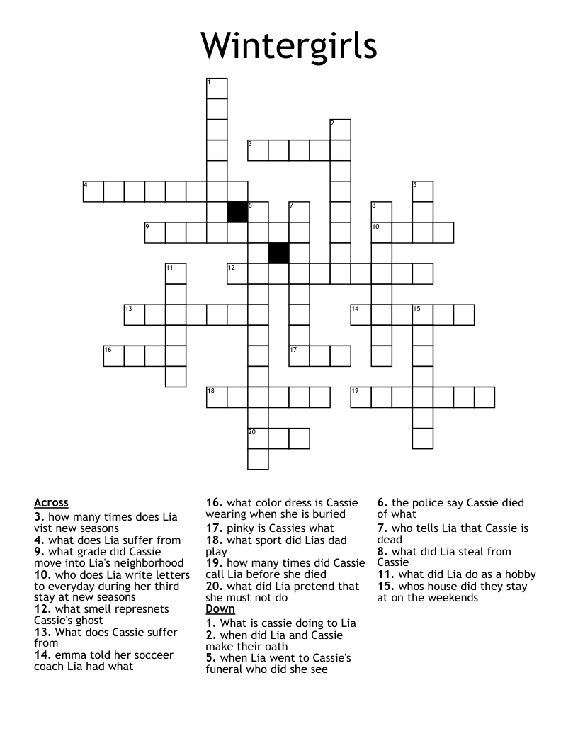 Wintergirls Crossword