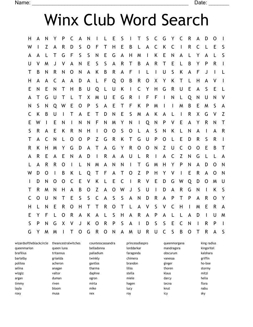 Winx Club Word Search