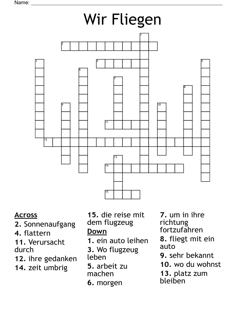 Wir Fliegen Crossword