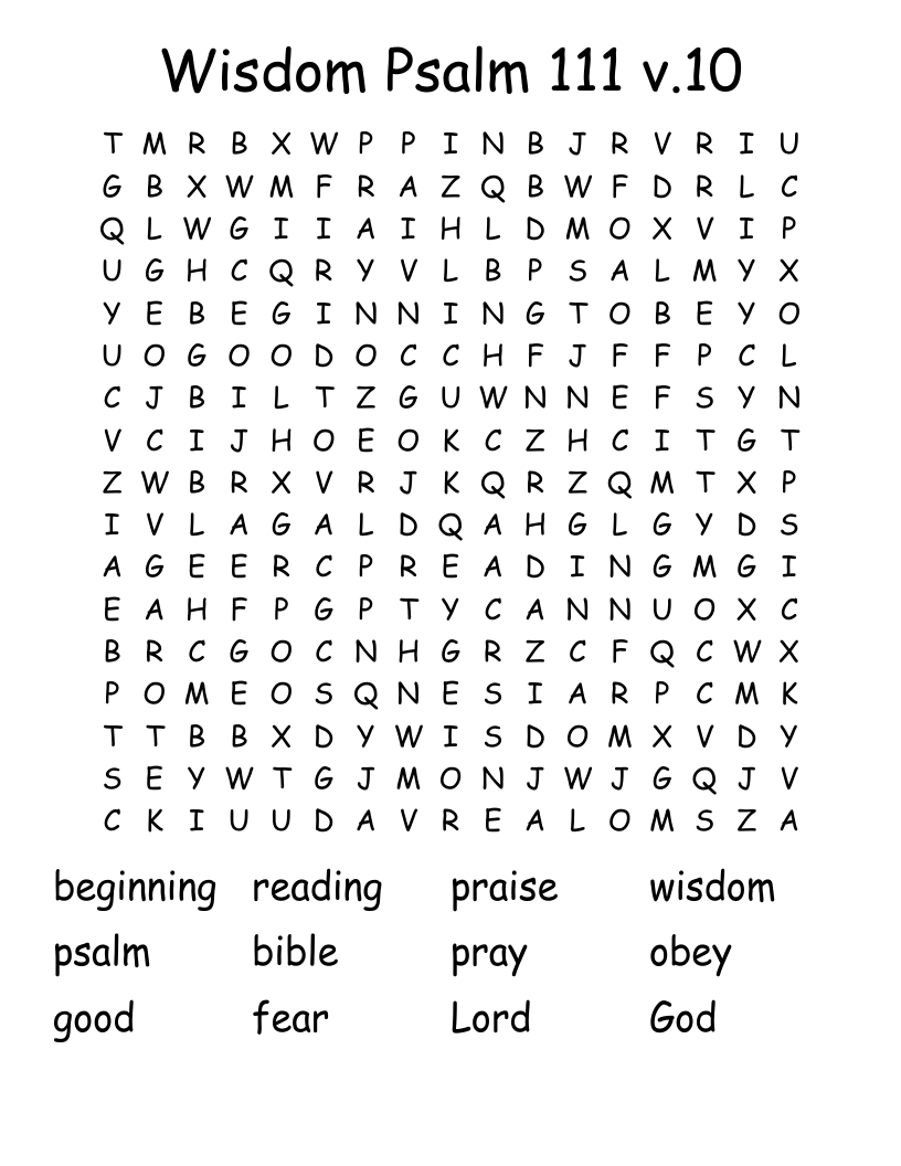 Wisdom Psalm 111 v.10 Word Search