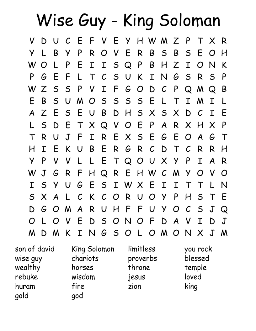 Wise Guy - King Soloman  Word Search
