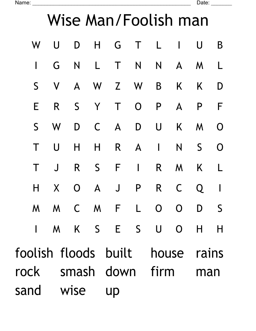 Wise Man/Foolish man Word Search