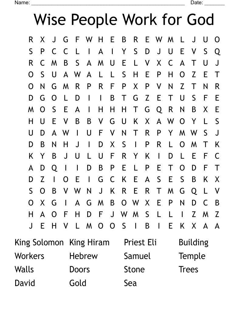 Wise People Work for God  Word Search