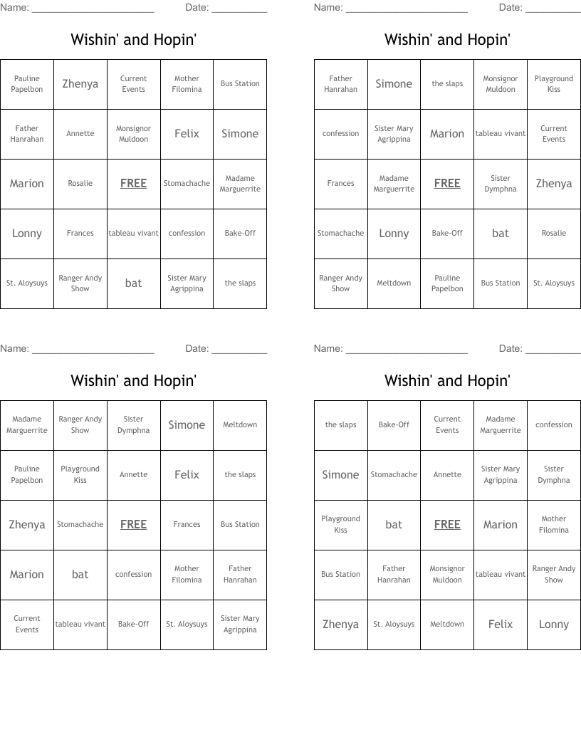 Wishin' and Hopin' Bingo Cards