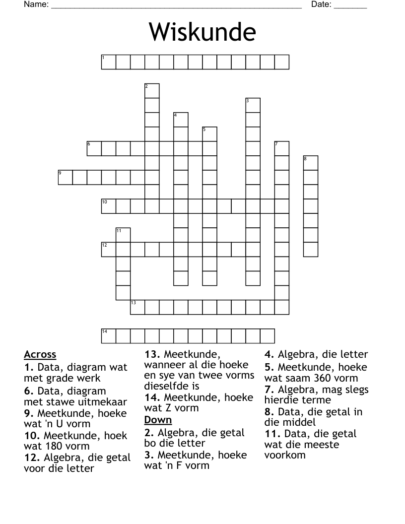 Wiskunde  Crossword