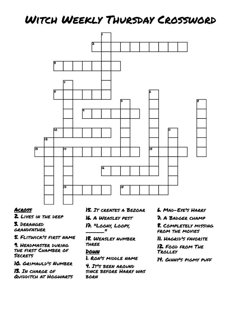 Witch Weekly Thursday Crossword