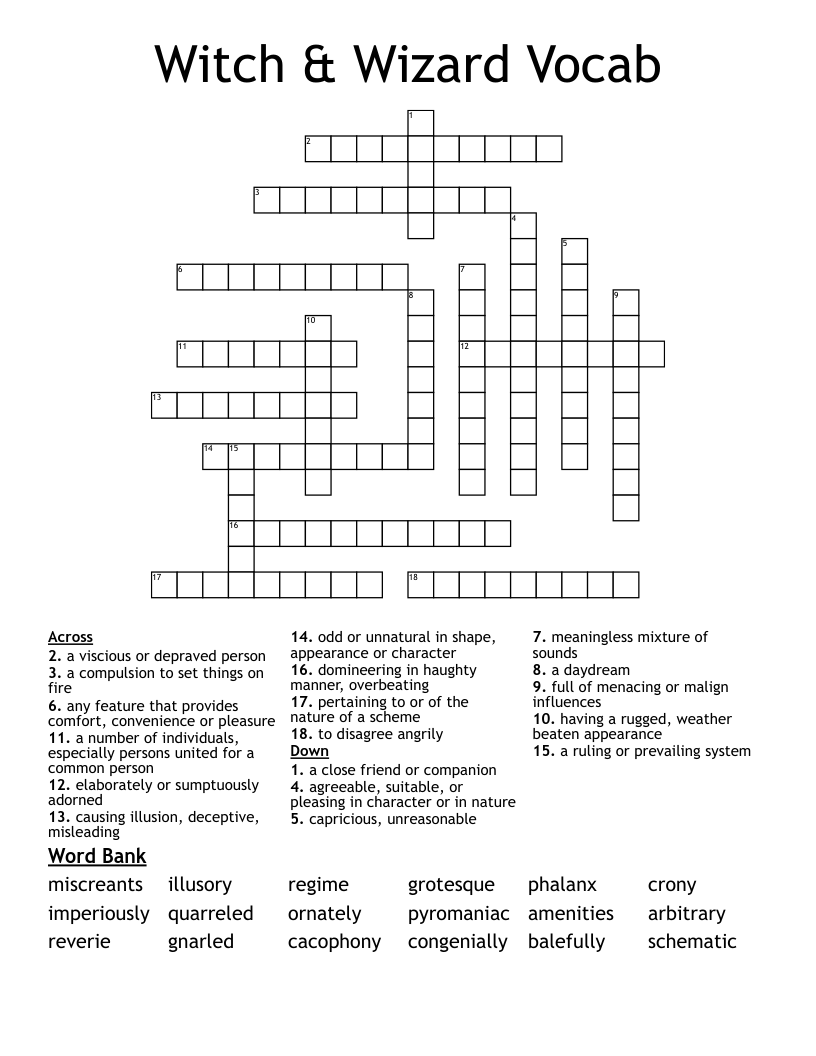 Witch & Wizard Vocab  Crossword