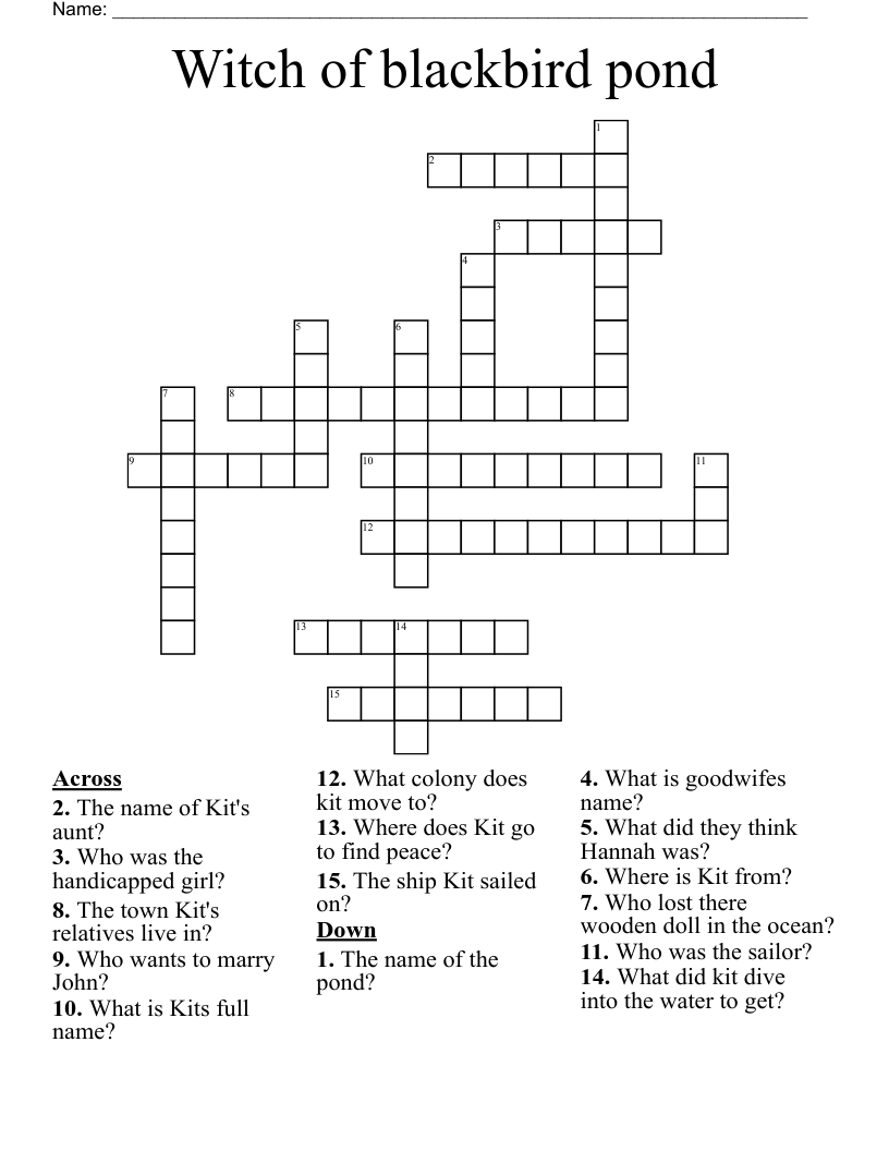 Witch of blackbird pond Crossword