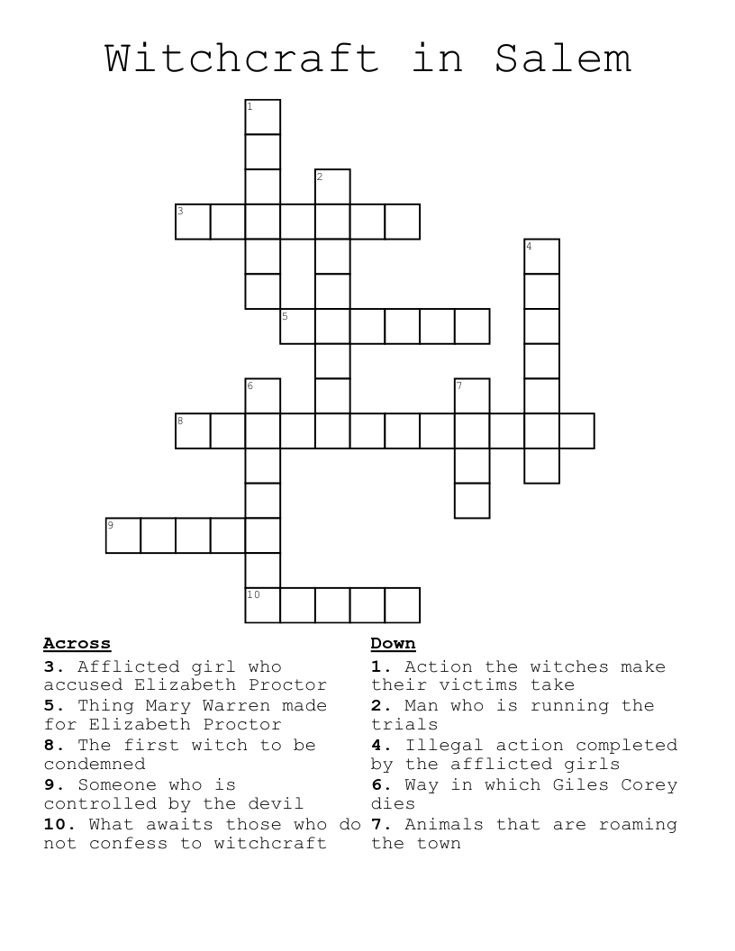 Witchcraft in Salem Crossword