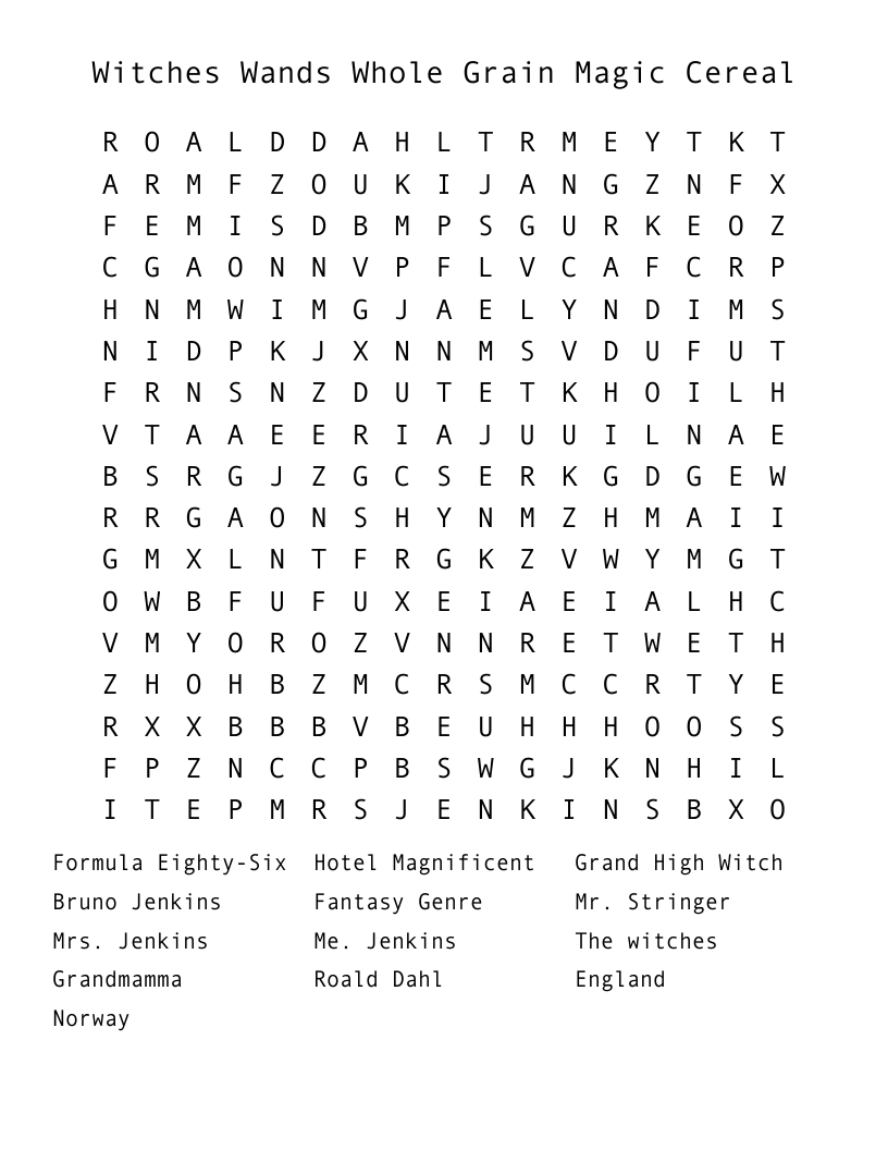 Witches Wands Whole Grain Magic Cereal Word Search