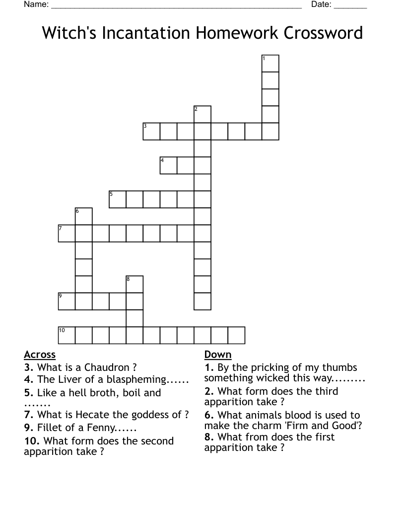 Witch's Incantation Homework Crossword