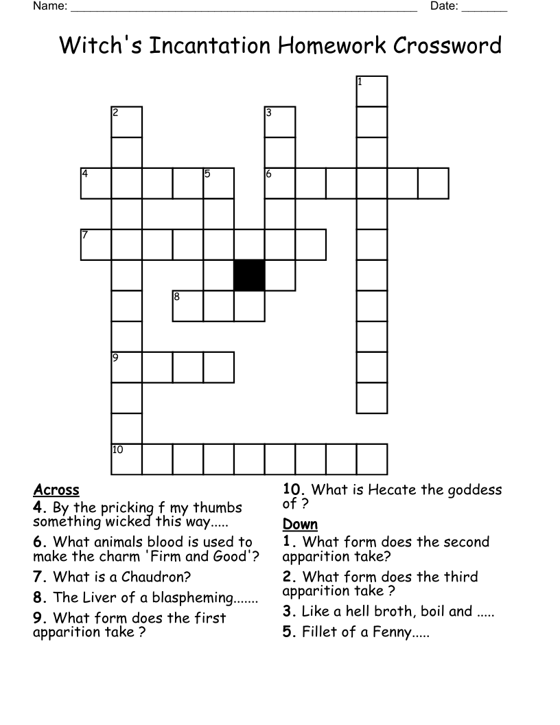 Witch's Incantation Homework Crossword