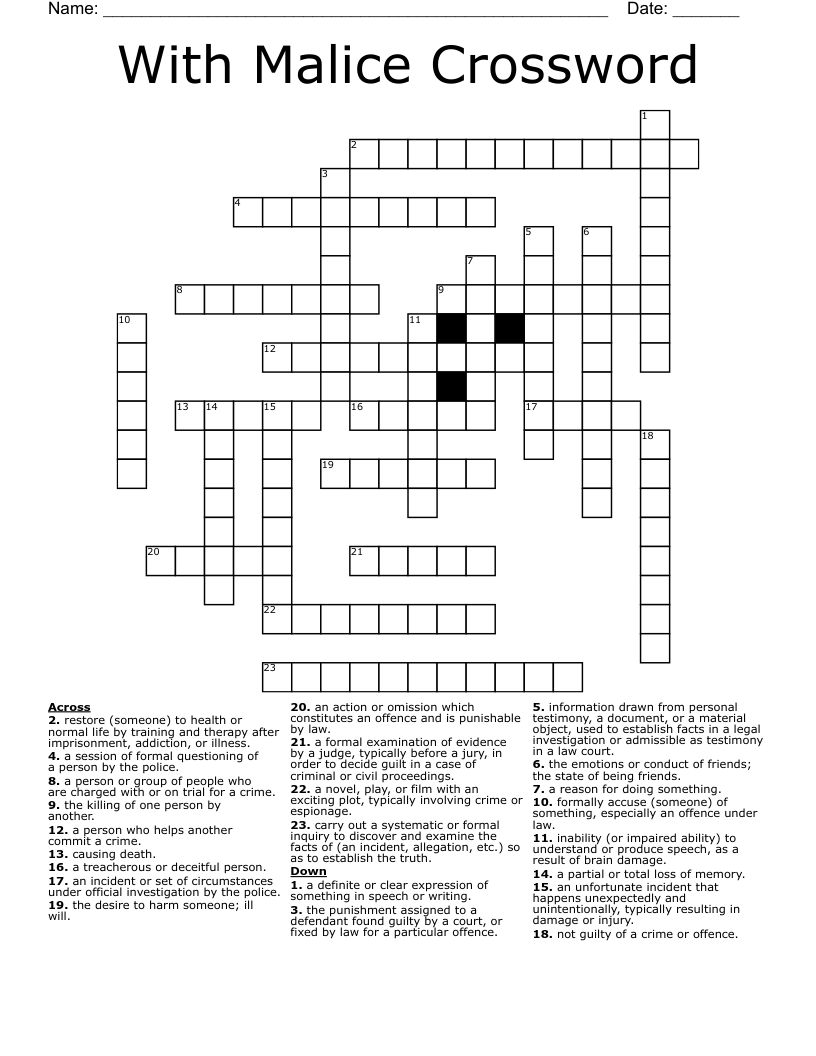 With Malice Crossword