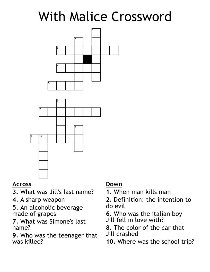 With Malice Crossword 