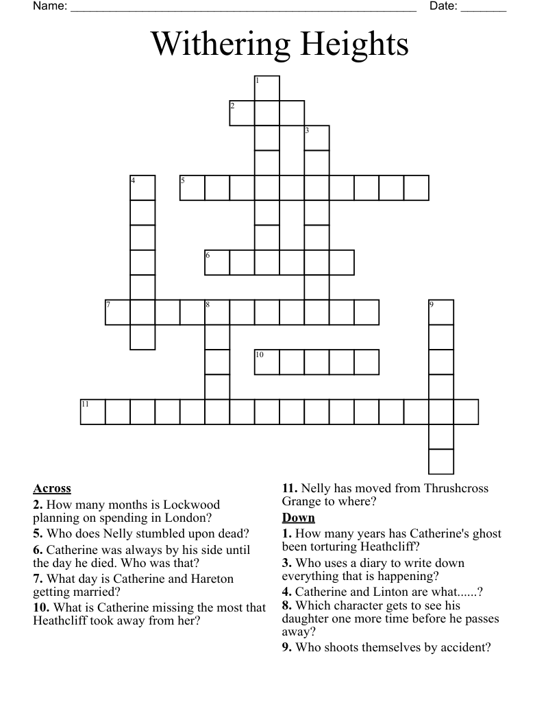 Withering Heights  Crossword