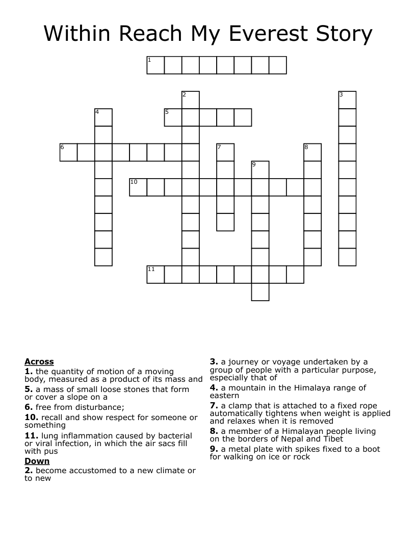 Within Reach My Everest Story Crossword