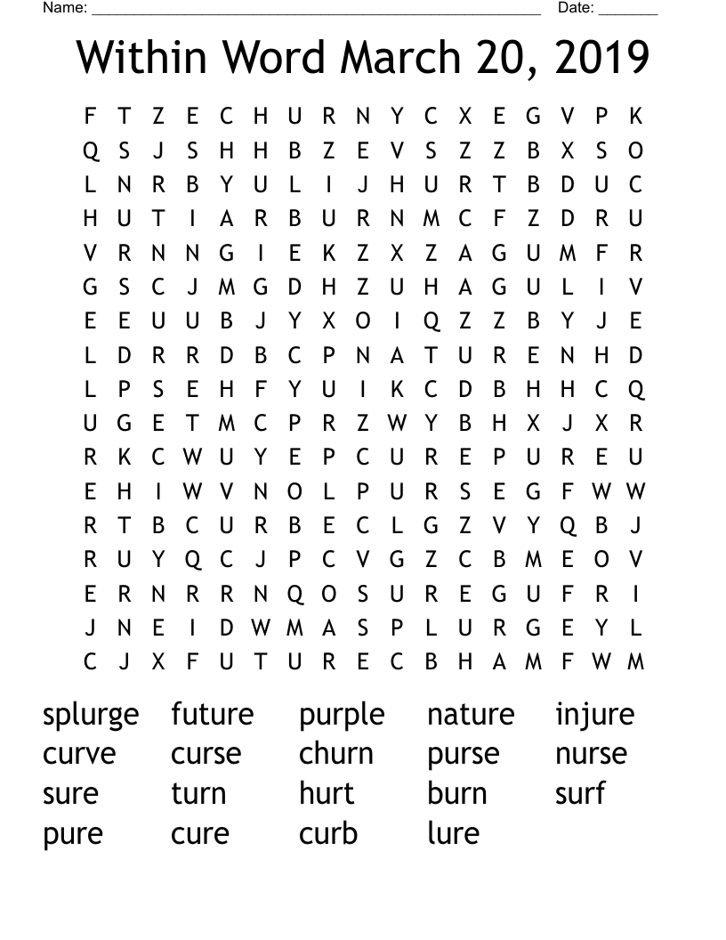 Within Word March 20, 2019 Word Search