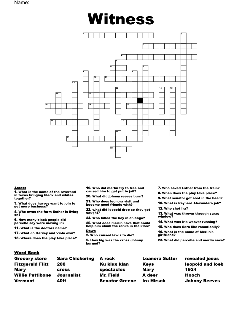 Witness Crossword