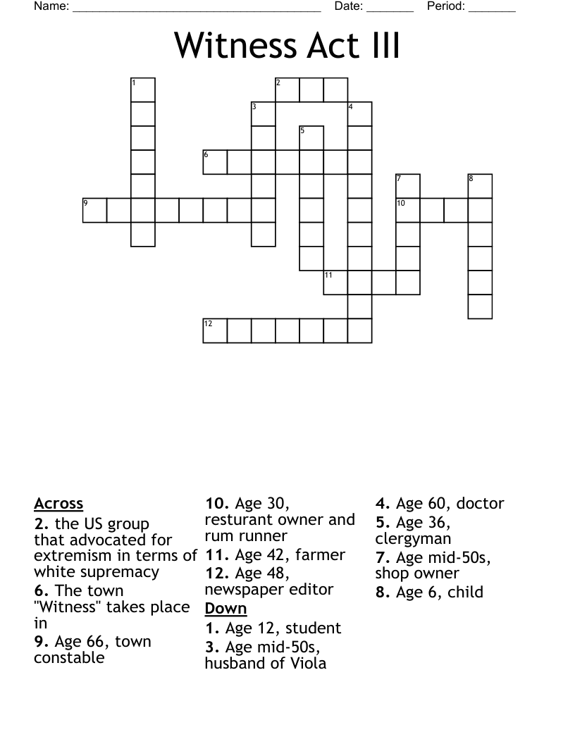 Witness Act III Crossword