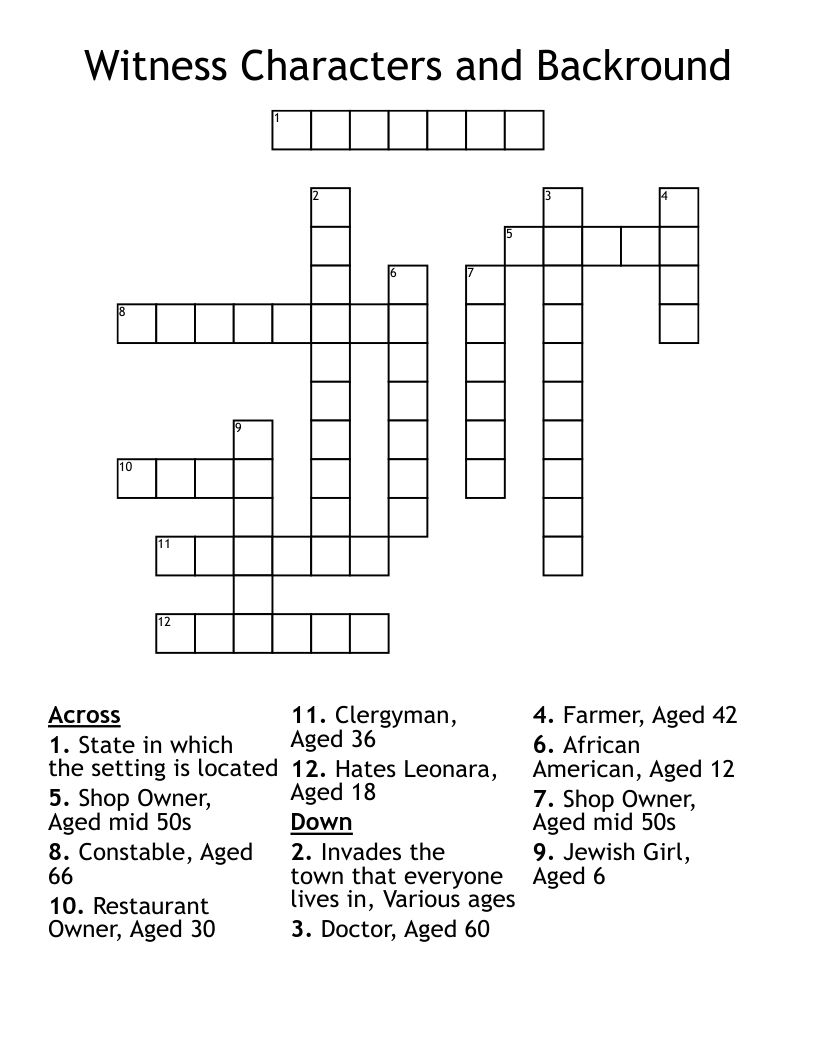 Witness Characters and Backround Crossword