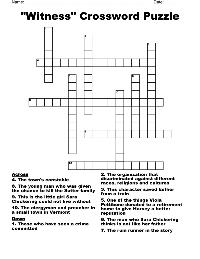 "Witness" Crossword Puzzle