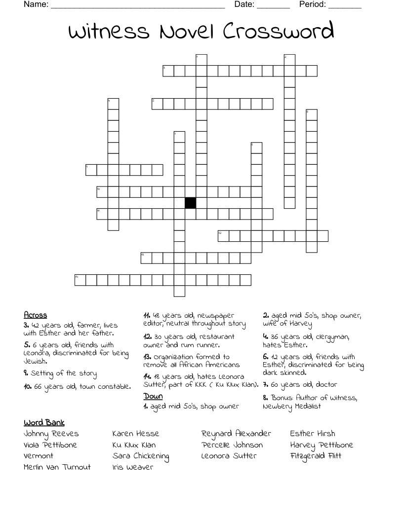 Witness Novel Crossword