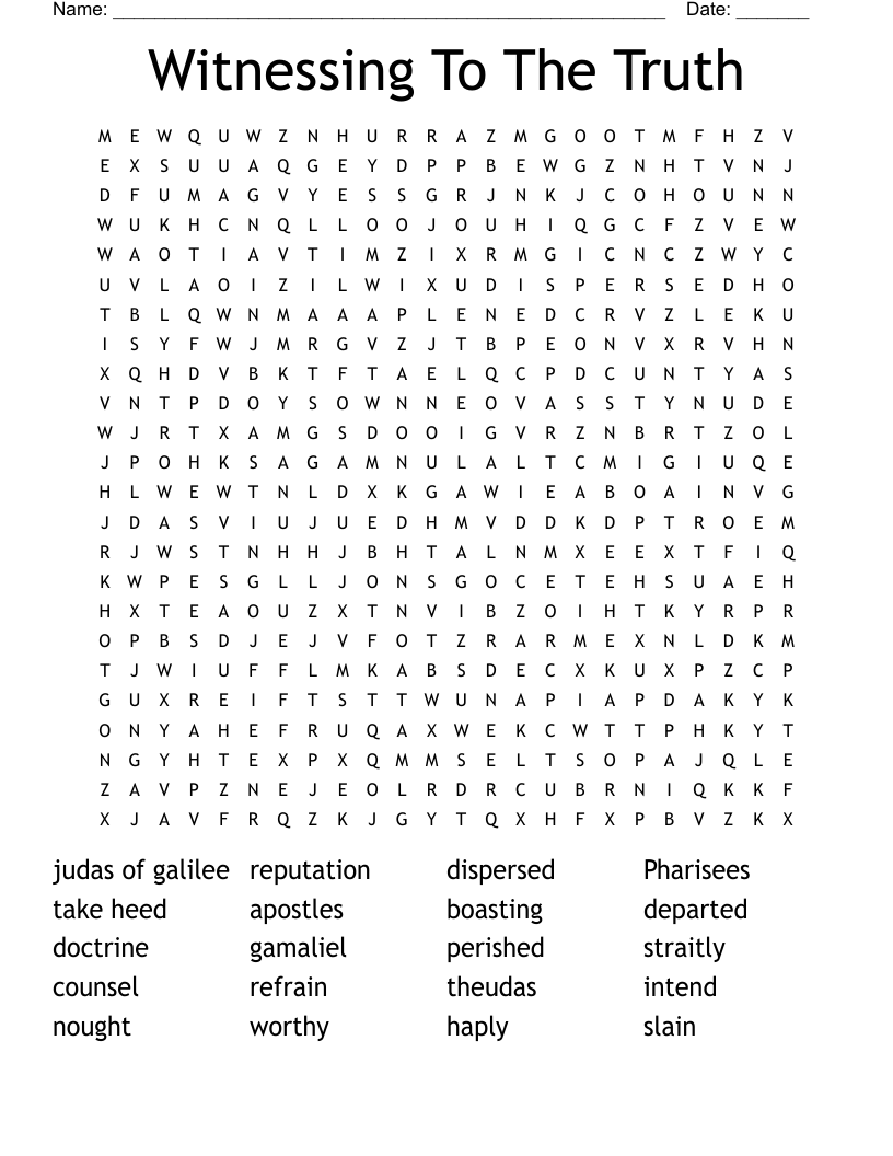 Witnessing To The Truth Word Search