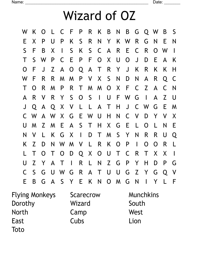 Wizard of OZ Word Search