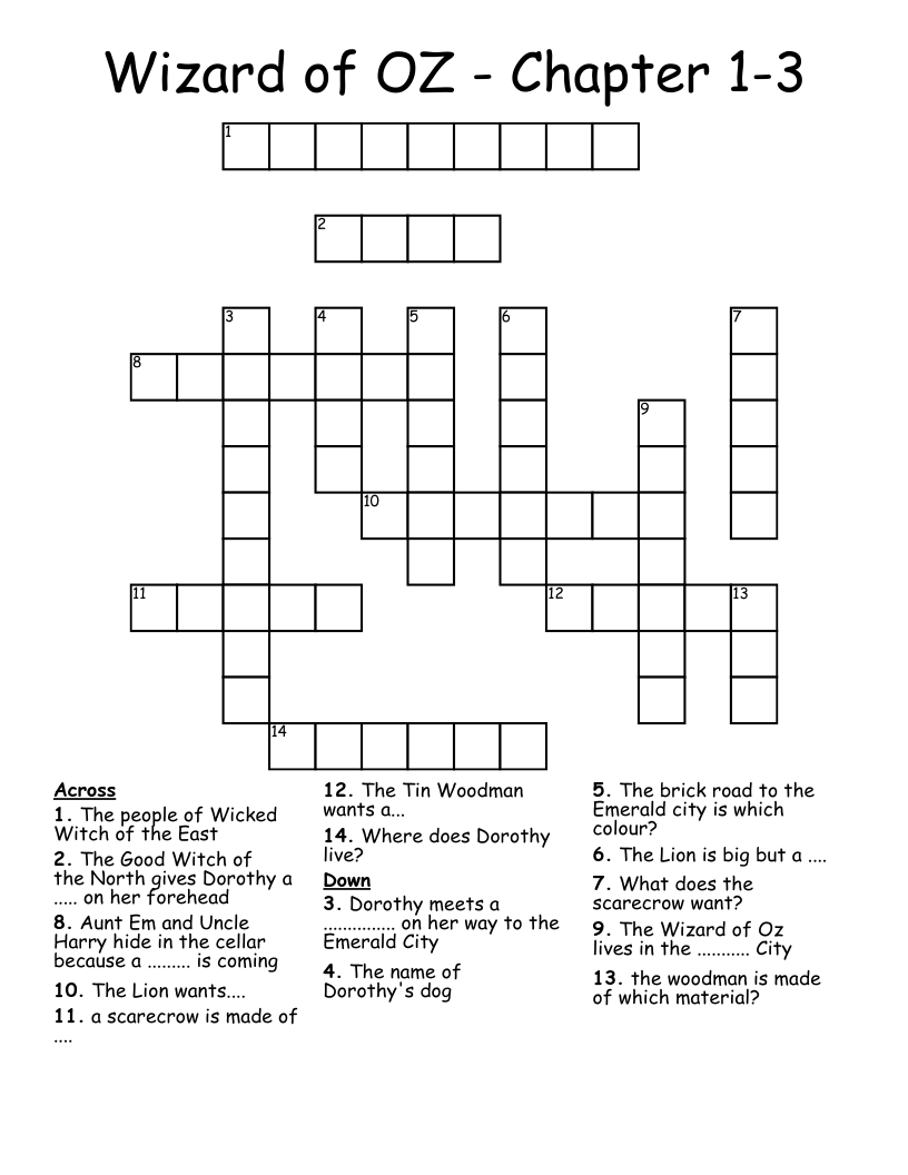 Wizard of OZ - Chapter 1-3  Crossword