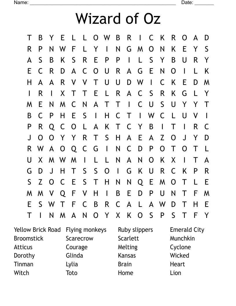 Wizard of Oz Word Search