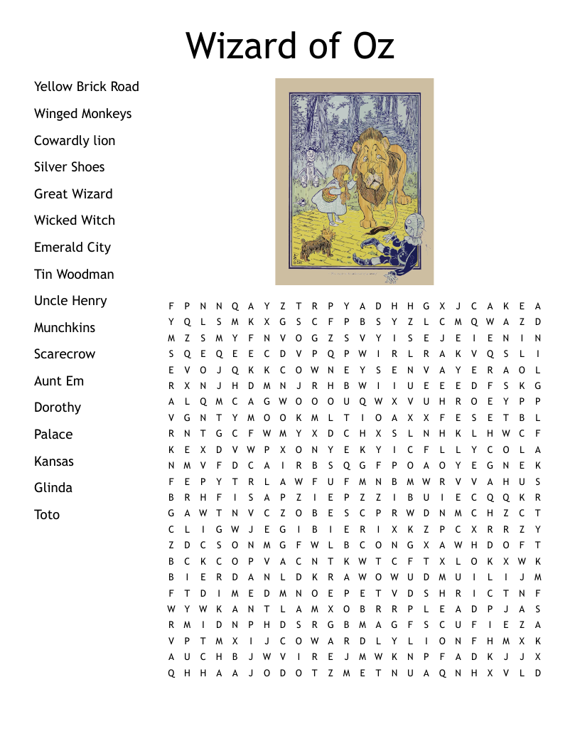 Wizard of Oz Word Search