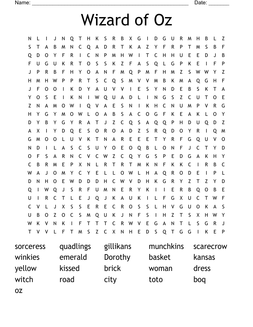 Wizard of Oz Word Search