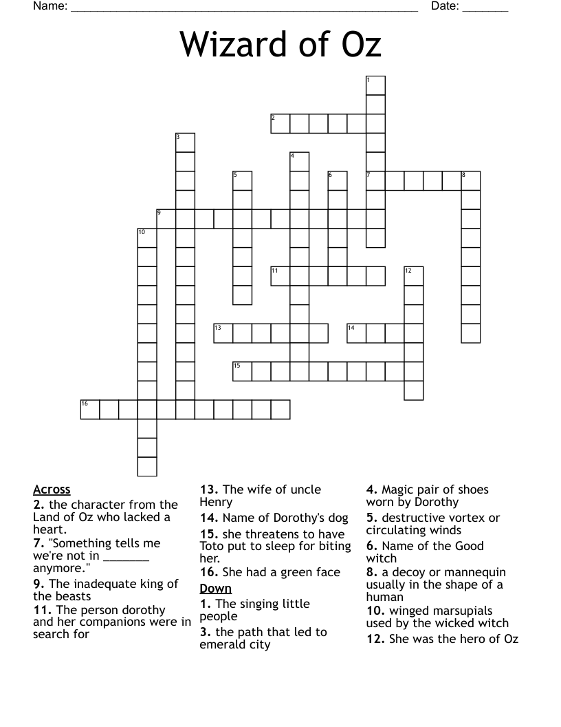 Wizard of Oz Crossword