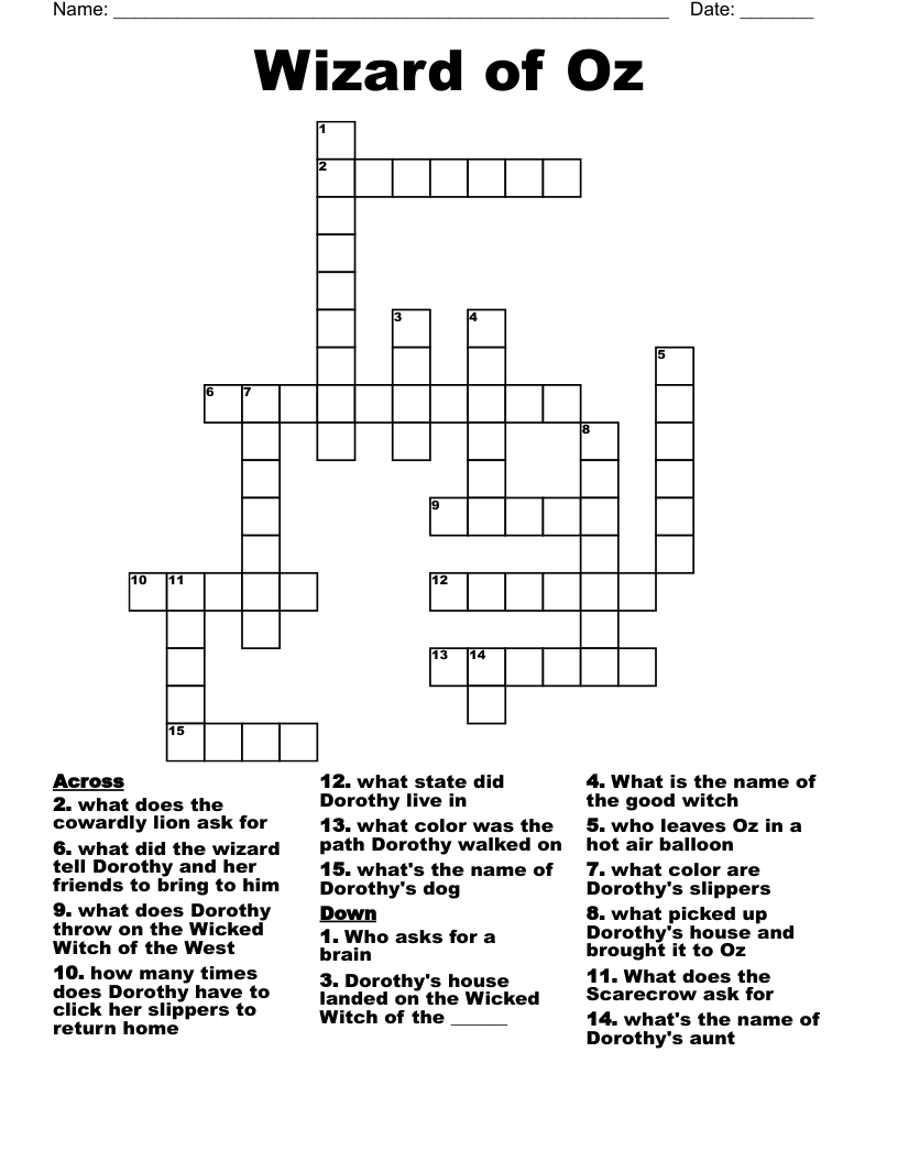 Wizard of Oz Crossword