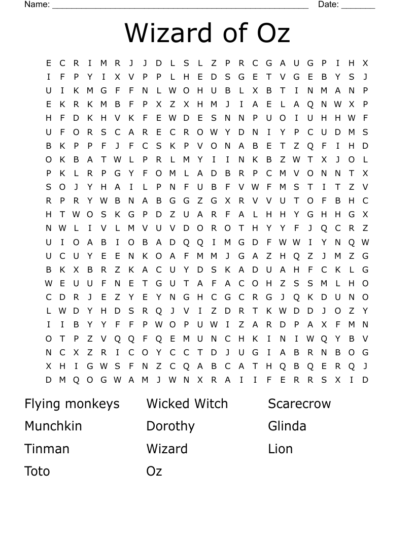Wizard of Oz  Word Search