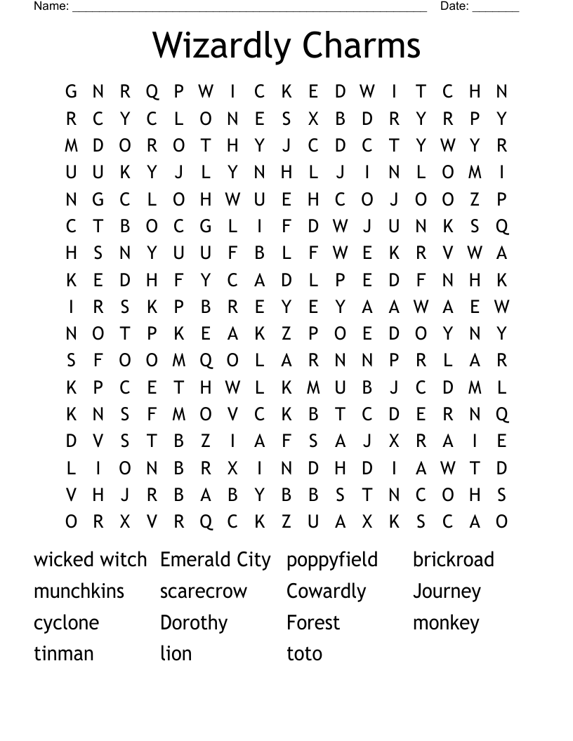 Wizardly Charms Word Search