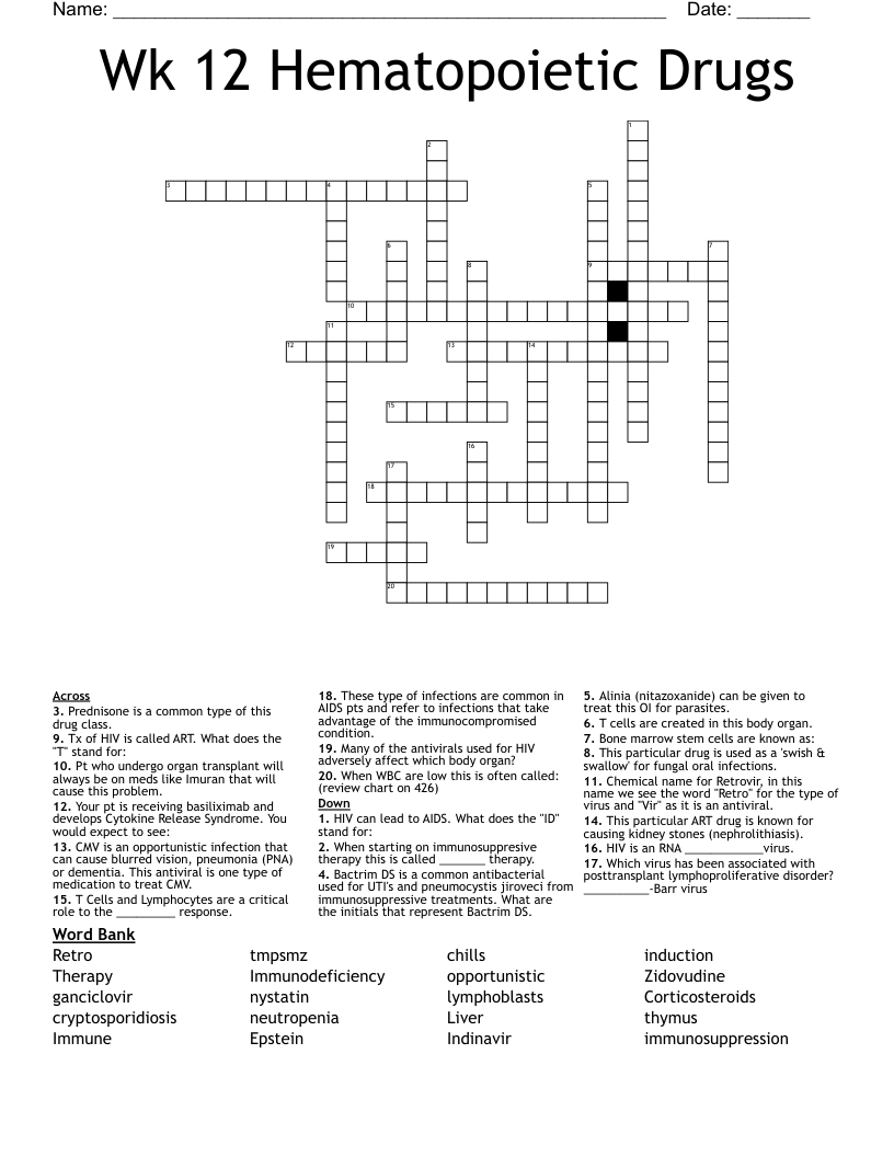 Wk 12 Hematopoietic Drugs Crossword
